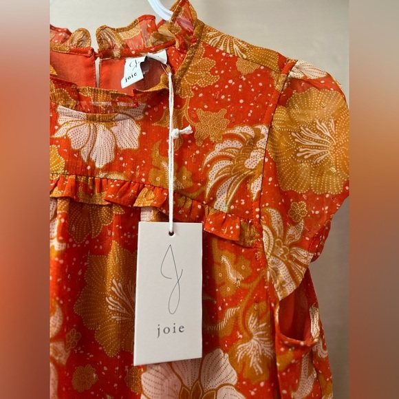 ⚫️ BOGO Joie Orange Ruffled Bib Collar Blouse size small fun flowy summer style - Picture 5 of 9